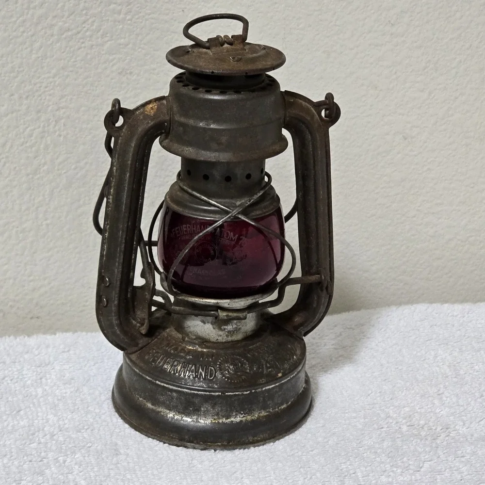Feuerhand Atom 75 Storm Lantern Germany Schott Jena Ruby Red Jenaer Glas Antique